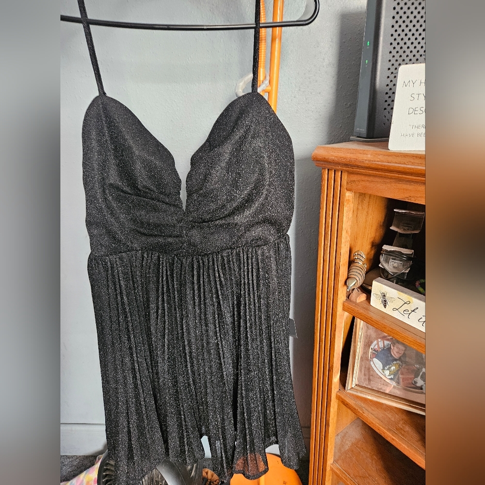 LULUS Black Glittery Spaghetti Strap Dress